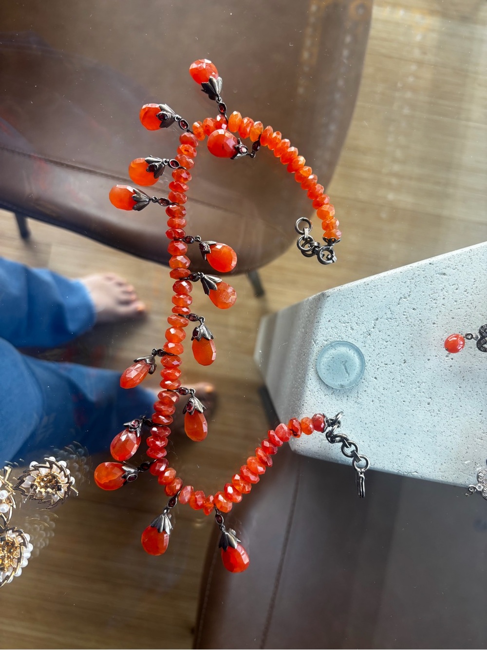 Handmade Orange Bead Drop Necklace - Women Jewelry